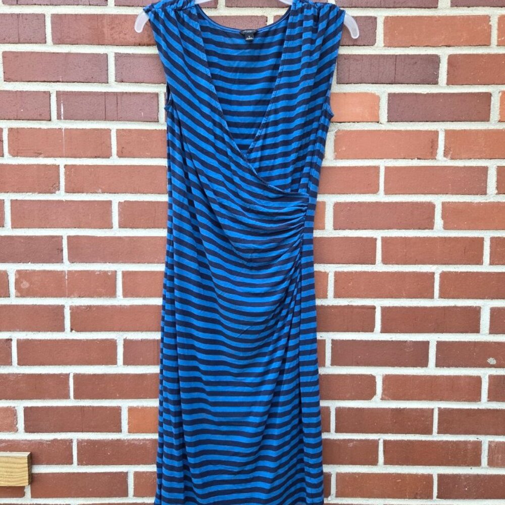 Ann Taylor - Black & Blue Striped Wrap Dress - Size S